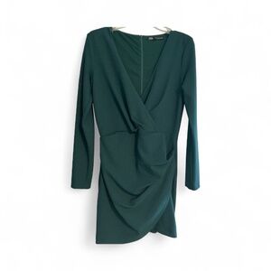 Zara Green Pencil Sheath Dress Size Medium 3/4 Sleeve Size 8 Bodycon